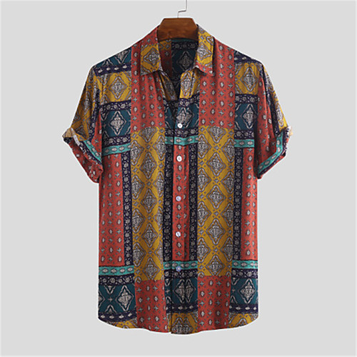 

Men's Shirt Other Prints Floral Button-Down Short Sleeve Daily Tops 100% Cotton Casual Hawaiian Black Red Green