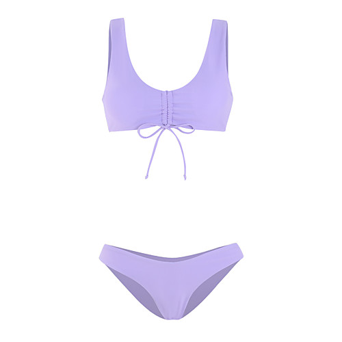 

Women's Bikini Tankini Swimsuit Racerback Open Back Print Solid Color Purple Swimwear Padded Strap Bathing Suits New Cute Sweet / 2 Piece