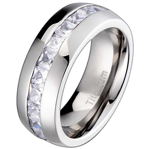 

Titanium Men's Wedding Band Engagement Ring with 11 Large Princess Cut Cubic Zirconia Size 9.5 SPJ