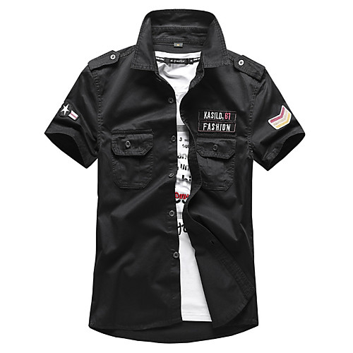 

Men's Hiking Shirt / Button Down Shirts Fishing Shirt Short Sleeve Sweatshirt Top Outdoor Lightweight Windproof Breathable Quick Dry Embroidered Summer Cotton Solid Color White Black Army Green