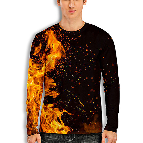 

Men's T shirt 3D Print Graphic 3D Print Long Sleeve Casual Tops Cartoon Classic Orange