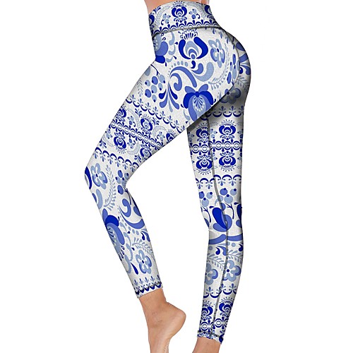 

21Grams Women's High Waist Yoga Pants Cropped Leggings Tummy Control Butt Lift Breathable Blue Fitness Gym Workout Running Winter Sports Activewear High Elasticity