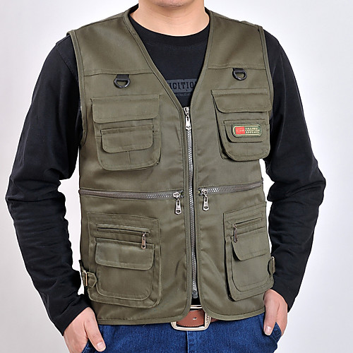 

Men's Hiking Vest / Gilet Fishing Vest Military Tactical Vest Sleeveless V Neck Vest / Gilet Jacket Top Outdoor Lightweight Breathable Quick Dry Soft Autumn / Fall Spring Cotton Blend Camo Forest