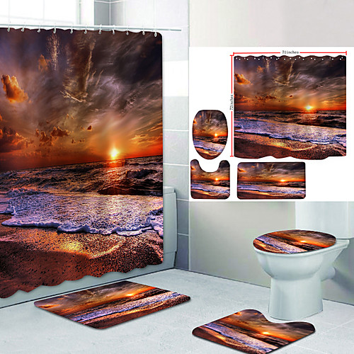 

Bathroom Shower Curtain & Mat Set Modern Polyester New Design