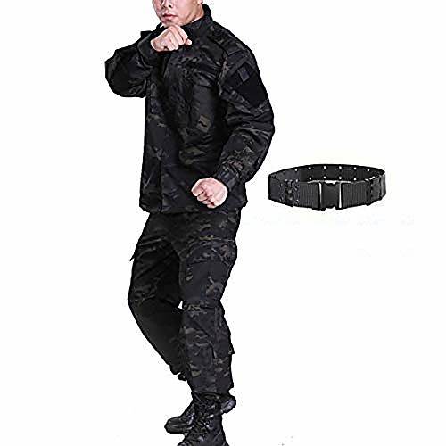 

mens tactical bdu combat uniform jacket shirt & pant suit for army military airsoft paintball hunting shooting war game multicam black mcbk (xxl)
