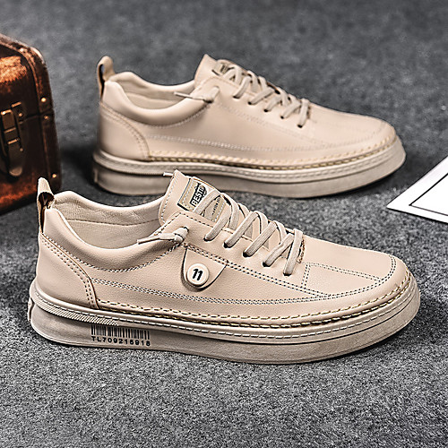 

Men's Sneakers Casual Daily Walking Shoes PU Non-slipping Height-increasing Wear Proof Black Beige Fall Spring