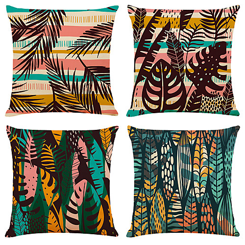 

4 pcs Linen Pillow Cover, Rainforest Simple Classic Square Zipper Traditional Classic