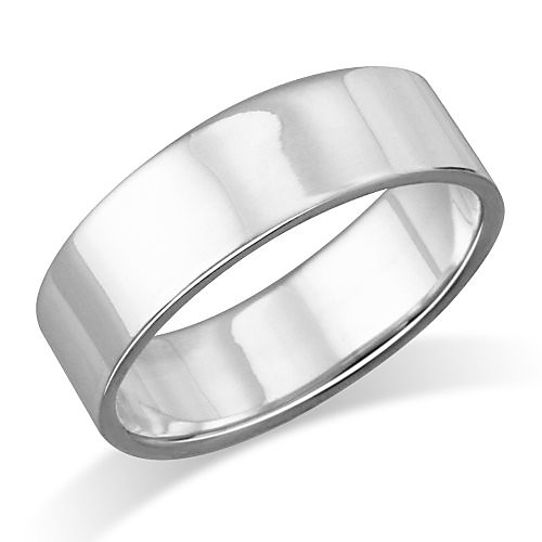 

6mm sterling silver plain flat wedding band ring - size 10