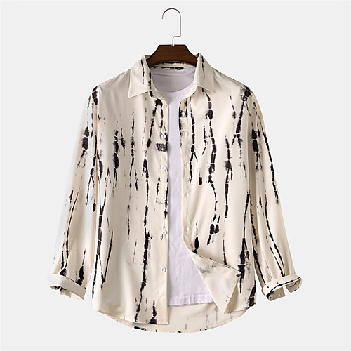 

Men's Shirt Other Prints Striped Button-Down Print Long Sleeve Daily Tops Casual Beige