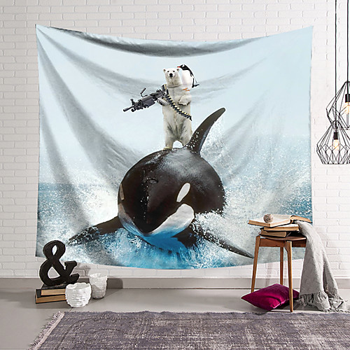 

Wall Tapestry Art Decor Blanket Curtain Hanging Home Bedroom Living Room Decoration Polyester Polar Bears Fighting