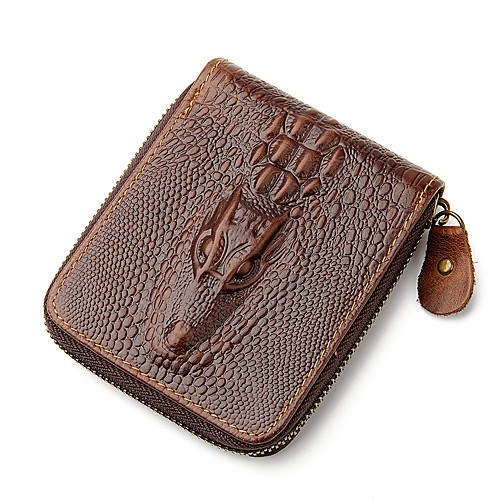 

Men's Bags Cowhide Wallet Zipper Daily Outdoor 2021 Dark Brown