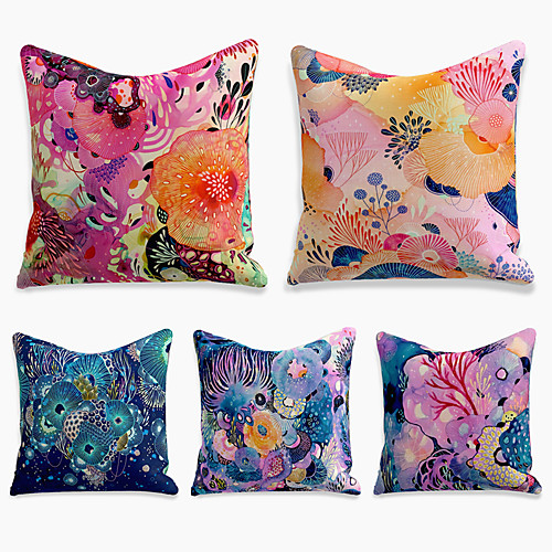 

5 pcs Linen Pillow Cover, Floral&Plants Simple Casual Square Polyester Traditional Classic
