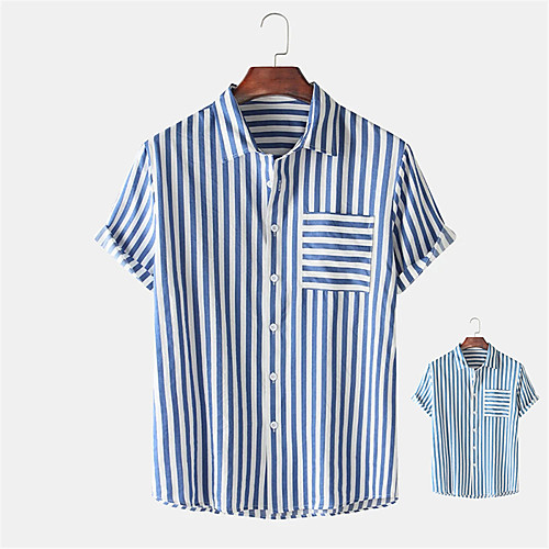 

Men's Shirt Other Prints Striped Button-Down Print Short Sleeve Daily Tops Casual Blue Light Blue