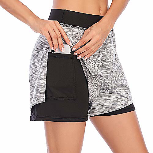 

Women's Athletic Gym Sport 2 in 1 Double Layer with Pocket Shorts for Running Yoga Workout Fitness XS-L - Grey - Large