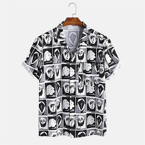 

Men's Shirt Other Prints Cartoon Button-Down Print Short Sleeve Daily Tops Casual Hawaiian Black