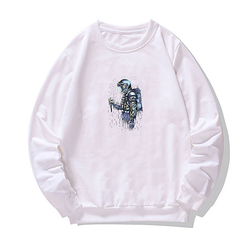 

Men's Pullover Sweatshirt Graphic Astronaut Print Round Neck Daily Weekend Other Prints Casual Hoodies Sweatshirts Long Sleeve White Black Purple