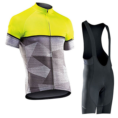 

Men's Short Sleeve Cycling Jersey with Bib Shorts Elastane Grey Bike Sports Clothing Apparel