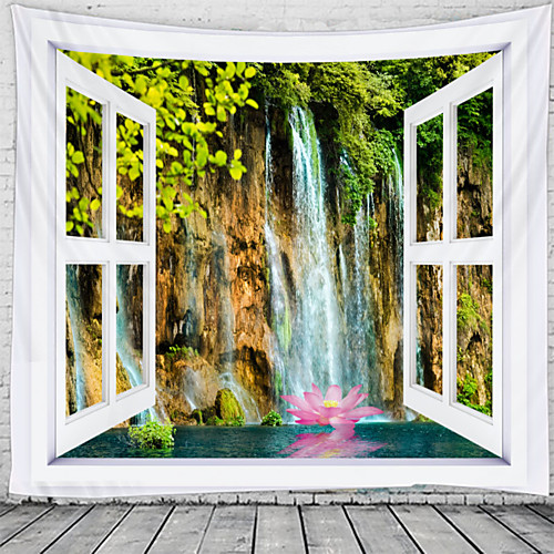 

Window Landscape Wall Tapestry Art Decor Blanket Curtain Hanging Home Bedroom Living Room Decoration Waterfall Lotus