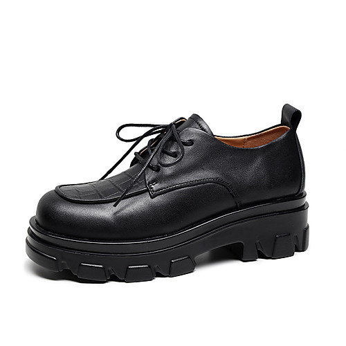 

Women's Oxfords Flat Heel Round Toe Vintage Daily Walking Shoes Leather Lace-up Solid Colored Black Yellow Brown