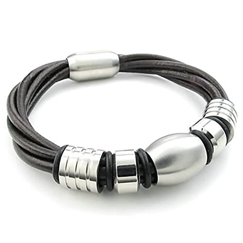 

Stainless Steel Bracelet Mens Rope Bracelets Silver Brown Bracelet for Men Length:9 Inches