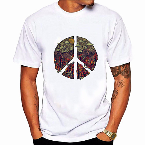 

Men's T shirt 3D Print Graphic Color Block Tribal Print Short Sleeve Daily Tops Ethnic Style Casual White