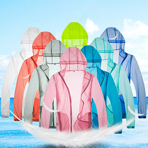 

Women's Hiking Skin Jacket Hiking Windbreaker Outerwear Jacket Top Outdoor Packable Lightweight UV Sun Protection Windproof Autumn / Fall Spring Lake blue fluorescent green Color blue Fishing / Men's