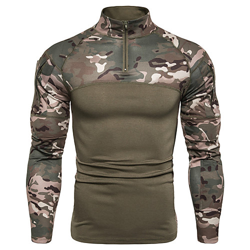 

Men's Hiking Tee shirt Military Tactical Shirt Long Sleeve Sweatshirt Top Outdoor Lightweight Breathable Quick Dry Sweat wicking Autumn / Fall Spring Camo / Camouflage ArmyGreen Black Gray Hunting
