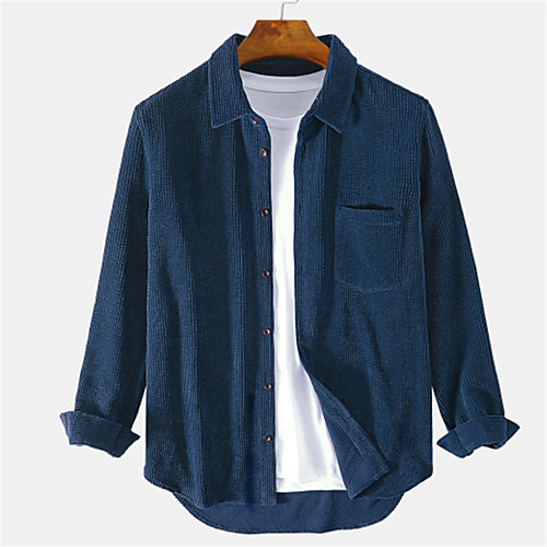 

Men's Shirt non-printing Plain Button-Down Long Sleeve Daily Tops Corduroy Casual Blue Brown Gray