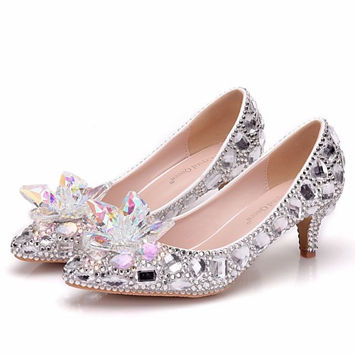 

Women's Wedding Shoes Pumps Pointed Toe Wedding Pumps Business Sexy Minimalism Party & Evening Office & Career PU Rhinestone Crystal Sparkling Glitter Solid Colored Color Block Silver Rainbow