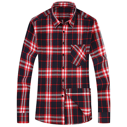 

Men's Shirt non-printing Plaid Long Sleeve Casual Tops Red