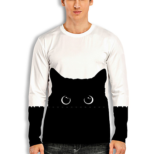 

Men's T shirt 3D Print Graphic 3D Animal Print Long Sleeve Casual Tops Cartoon Classic Black / White