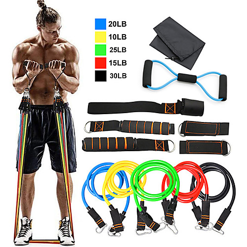 

Resistance Band Set 12 pcs 5 Stackable Exercise Bands Door Anchor Legs Ankle Straps Sports TPE Home Workout Pilates Heavy-duty Carabiner Strength Training Muscular Bodyweight Training Muscle Building