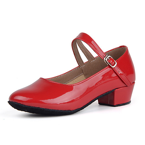 

Girls' Latin Shoes Heel Thick Heel Black Red Gold Buckle Children's