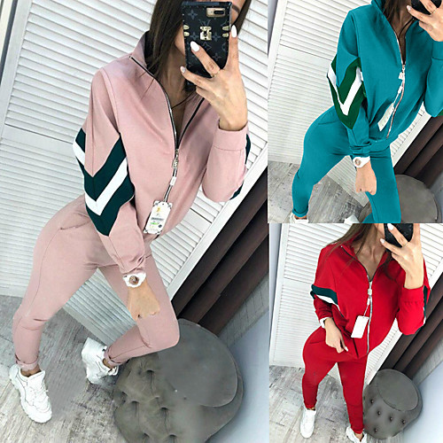

Women's 2 Piece Full Zip Tracksuit Sweatsuit Jogging Suit Street Casual Long Sleeve 2pcs Winter Front Zipper Breathable Quick Dry Soft Fitness Gym Workout Performance Running Training Sportswear