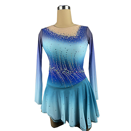

Figure Skating Dress Women's Girls' Ice Skating Dress Blue Spandex High Elasticity Training Competition Skating Wear Patchwork Crystal / Rhinestone Long Sleeve Ice Skating Figure Skating / Kids