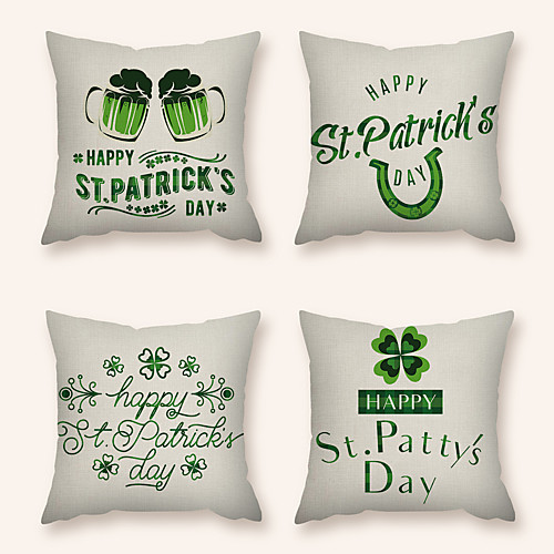 

4 pcs Linen Pillow Cover, Holiday Square Zipper Polyester Traditional Classic