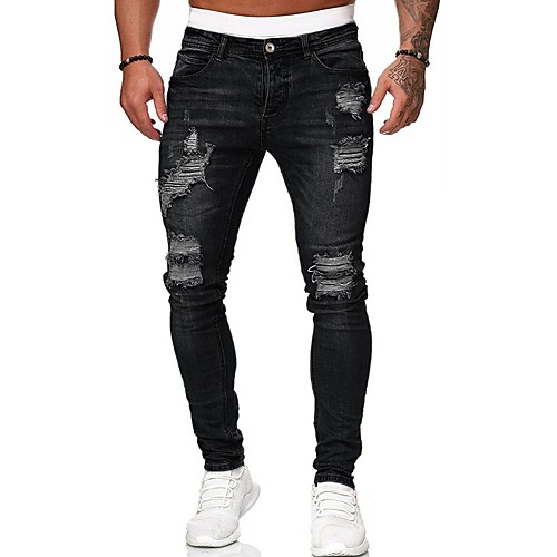 

men's destroyed stretch jeans-hose used slim-fit jeans pants for men streetwear trousers tapered pants denim pants zipper and button fly