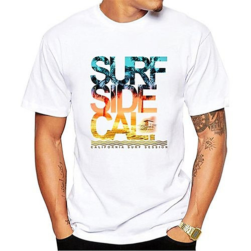 

Men's T shirt Other Prints Graphic Letter Print Short Sleeve Daily Tops Casual Sports White