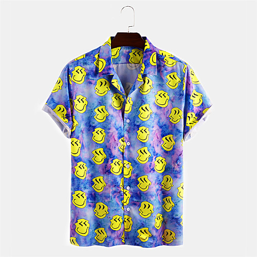 

Men's Shirt Other Prints Cartoon Button-Down Print Short Sleeve Daily Tops Casual Hawaiian Blue