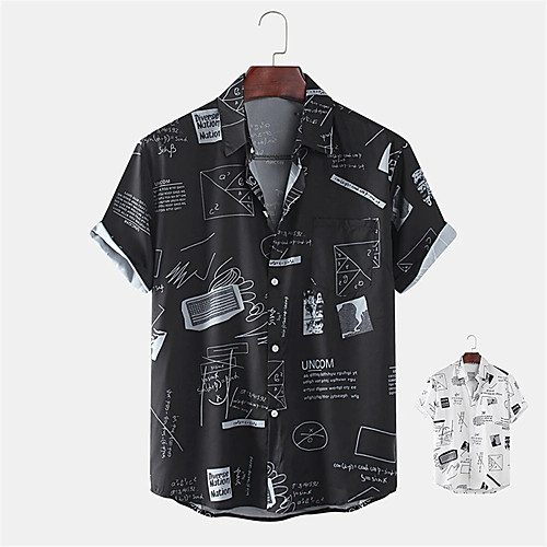 

Men's Shirt Other Prints Graphic Button-Down Print Short Sleeve Daily Tops Casual White Black