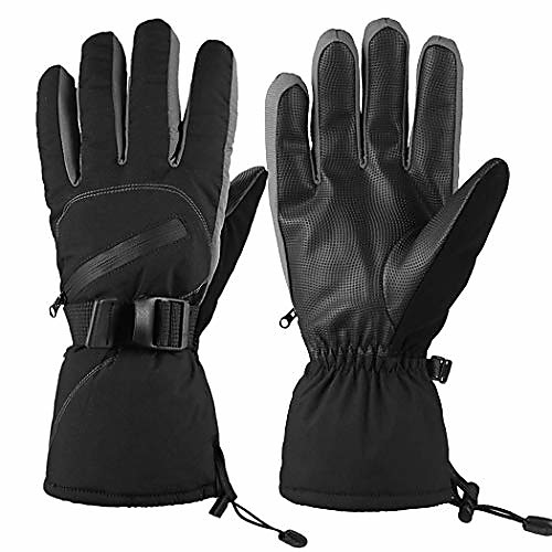 

Ski Gloves for Men Waterproof Snowboarding Winter Warm Snow Gloves with Adjustable Cuff and Zipper Pocket, Black