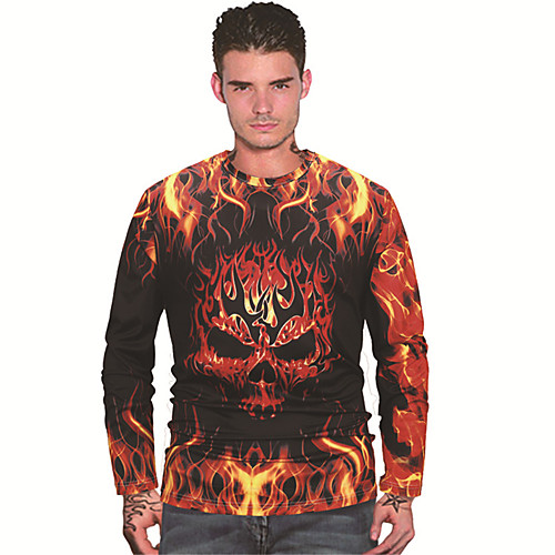 

Men's T shirt 3D Print Graphic Prints Flame 3D Print Long Sleeve Daily Tops Casual Beach Black