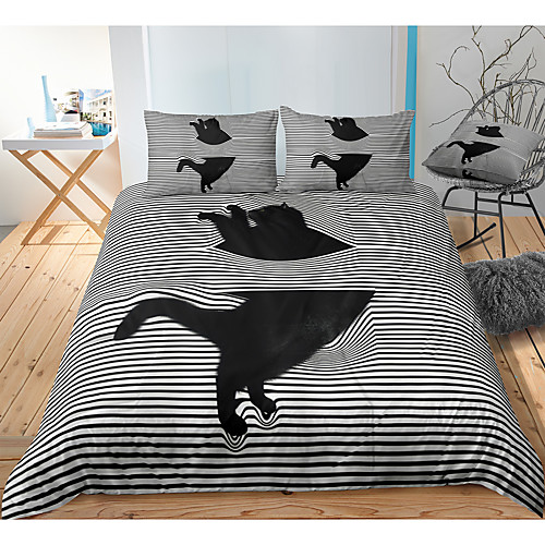 

Black Cat Print 3-Piece Duvet Cover Set Hotel Bedding Sets Comforter Cover with Soft Lightweight Microfiber, Include 1 Duvet Cover, 2 Pillowcases for Double/Queen/King(1 Pillowcase for Twin/Single)