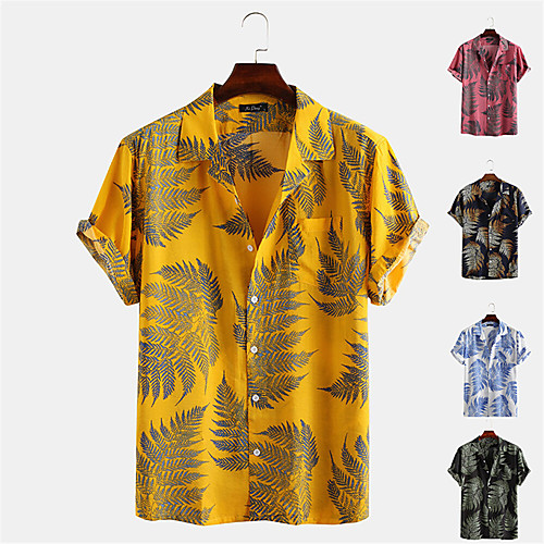 

Men's Birthday Shirt Other Prints Floral Normal Button-Down Short Sleeve Regular Fit Tops Polyester Casual Fashion Hawaiian Breathable Collar Turndown Blushing Pink Green Navy Blue / Summer / Daily