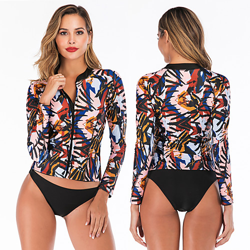 

Women's Rashguard Swimsuit Elastane Swimwear Breathable Quick Dry Long Sleeve 2 Piece Front Zip - Swimming Surfing Water Sports Painting Autumn / Fall Spring Summer