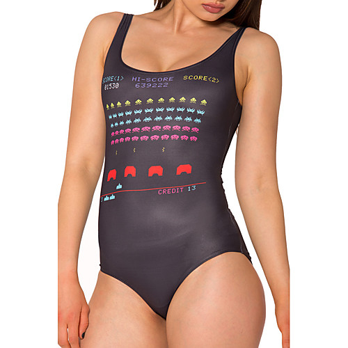 

Women's One Piece Monokini Swimsuit Tummy Control Open Back Slim Letter Black Swimwear Bodysuit Strap Bathing Suits New Fashion Lady / Party / Print