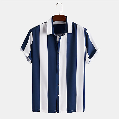 

Men's Shirt Other Prints Striped Button-Down Print Short Sleeve Daily Tops Casual Blue