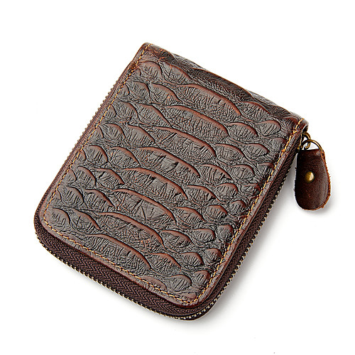 

Men's Bags Cowhide Wallet Zipper Daily Outdoor 2021 Dark Brown