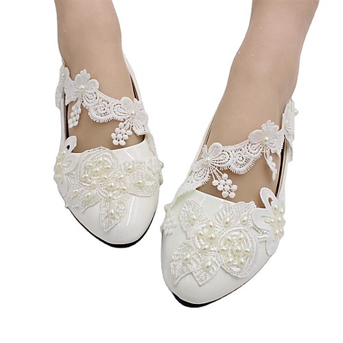 

Women's Wedding Shoes Flat Heel Round Toe Wedding Flats Wedding Walking Shoes PU Pearl Lace Floral Flat bottom [2020 version standard code] 3 cm heel [standard shoe size] 5 cm heel [standard shoe