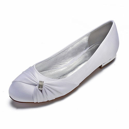 

Women's Wedding Shoes Flat Heel Round Toe Classic Sweet Wedding Party & Evening Satin Rhinestone Crystal Solid Colored White Black Purple